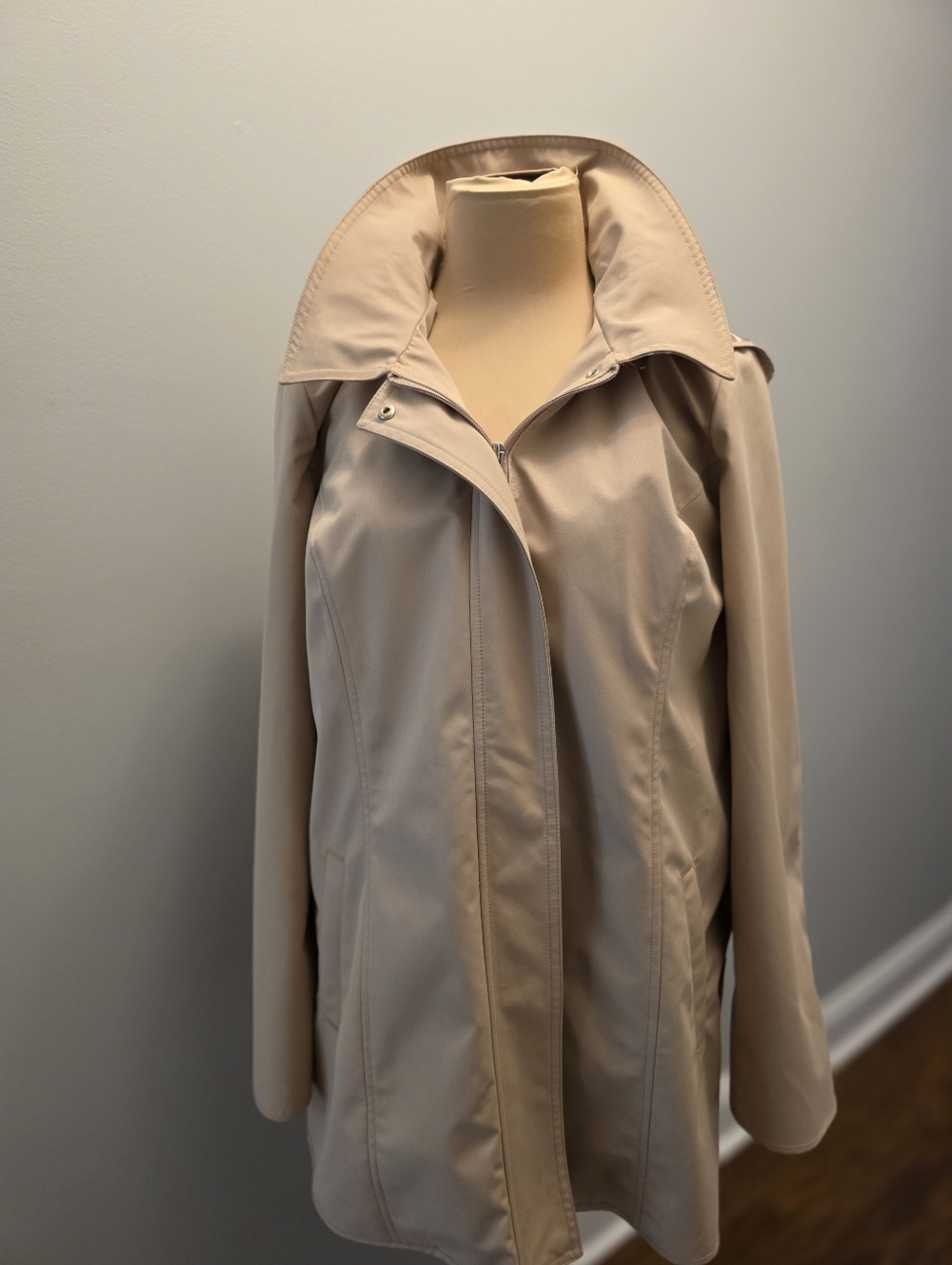 Dennis Basso Tan Rain Hooded Coat